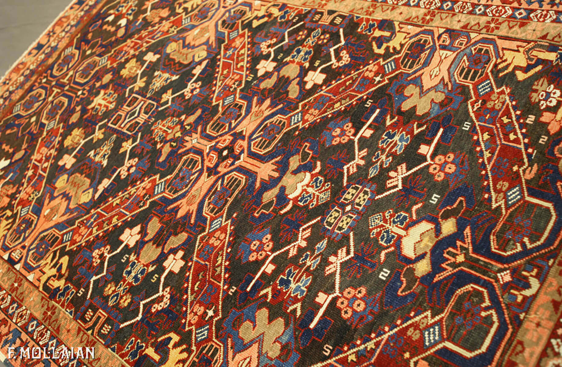 Stylized Motif Caucasian Seychour (Zeikhur) Dark field Rug n°:46589236